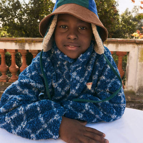 Tiny Cottons - Flower Grid sherpa jacket - light navy | Scout & Co