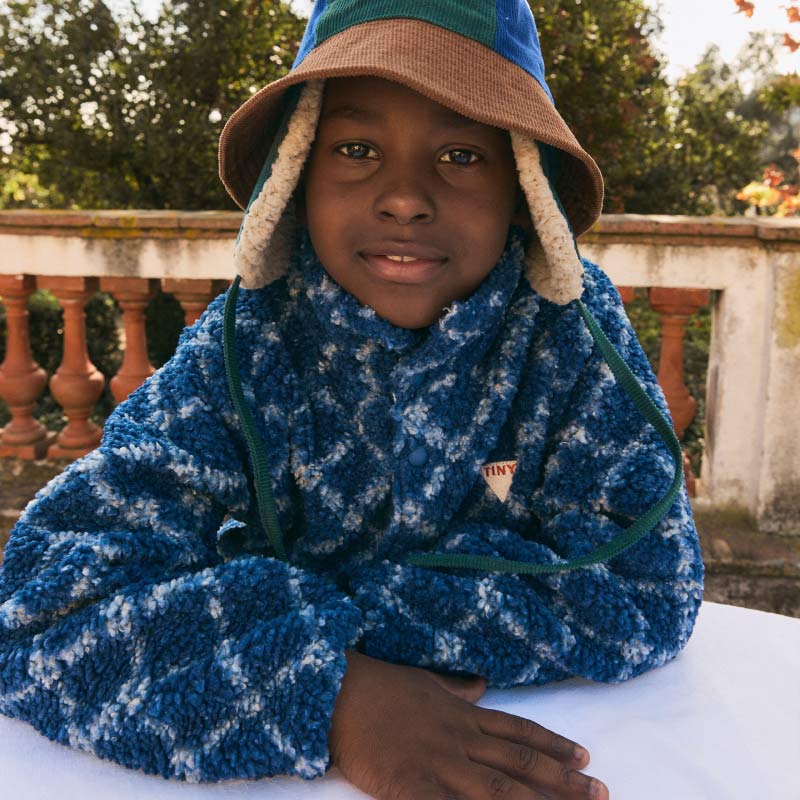 Tiny Cottons - Flower Grid sherpa jacket - light navy | Scout & Co