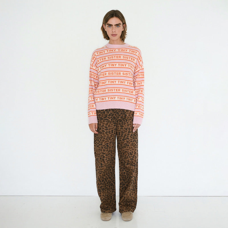 The Tiny Big Sister - Berta animal-print long denim jeans - Mocha