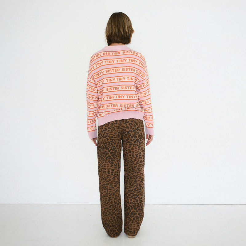 The Tiny Big Sister - Berta animal-print long denim jeans - Mocha