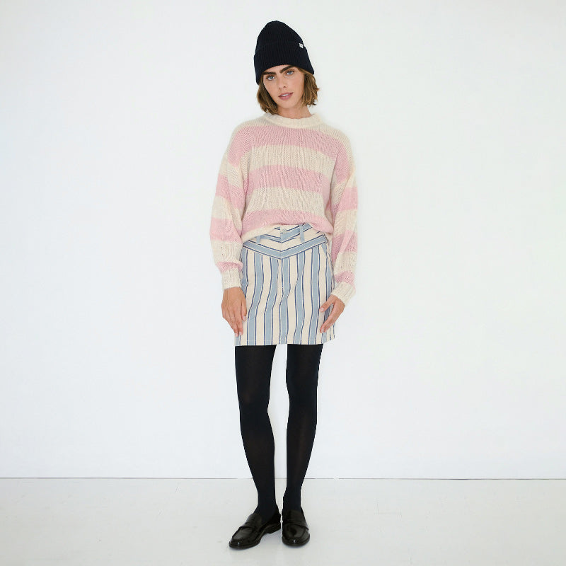 The Tiny Big Sister - Oversized Striped Sweater - Vanilla / Pink | Scout & Co