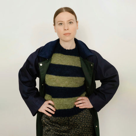 The Tiny Big Sister - Oversized Striped Sweater - Navy / Khaki | Scout & Co