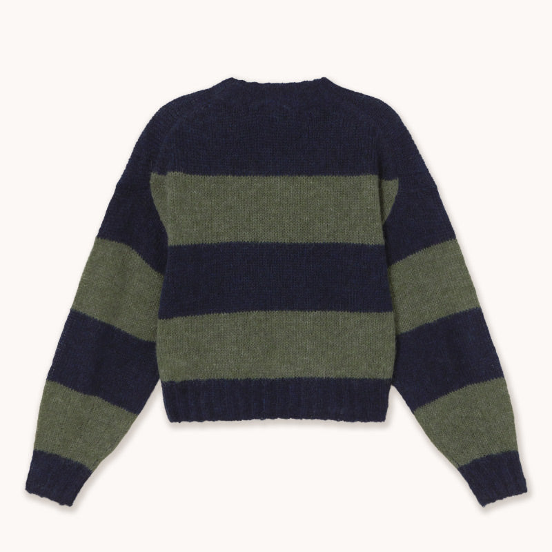 The Tiny Big Sister - Oversized Striped Sweater - Navy / Khaki | Scout & Co