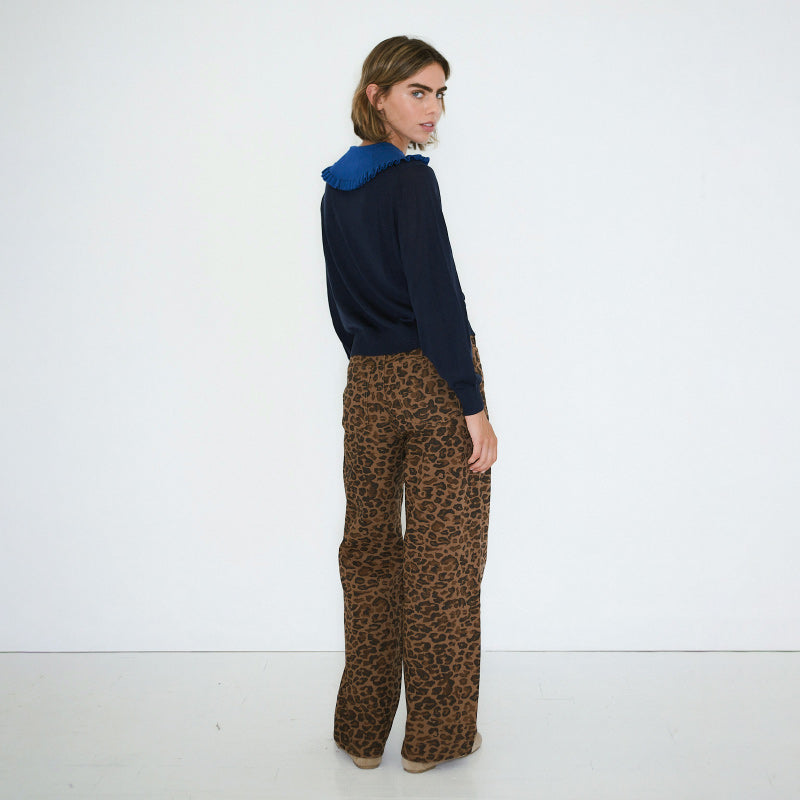 The Tiny Big Sister - Berta animal-print long denim jeans - Mocha