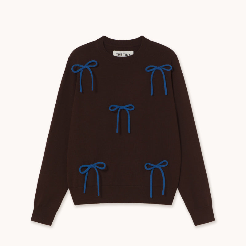 The Tiny Big Sister - Sara merino wool bow sweater - dark brown | Scout & Co