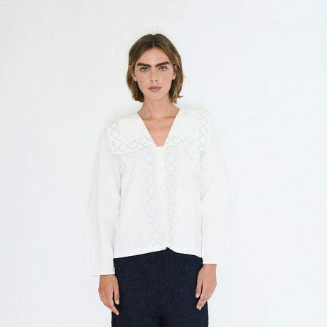 The Tiny Big Sister - Cross Flower embroidered blouse