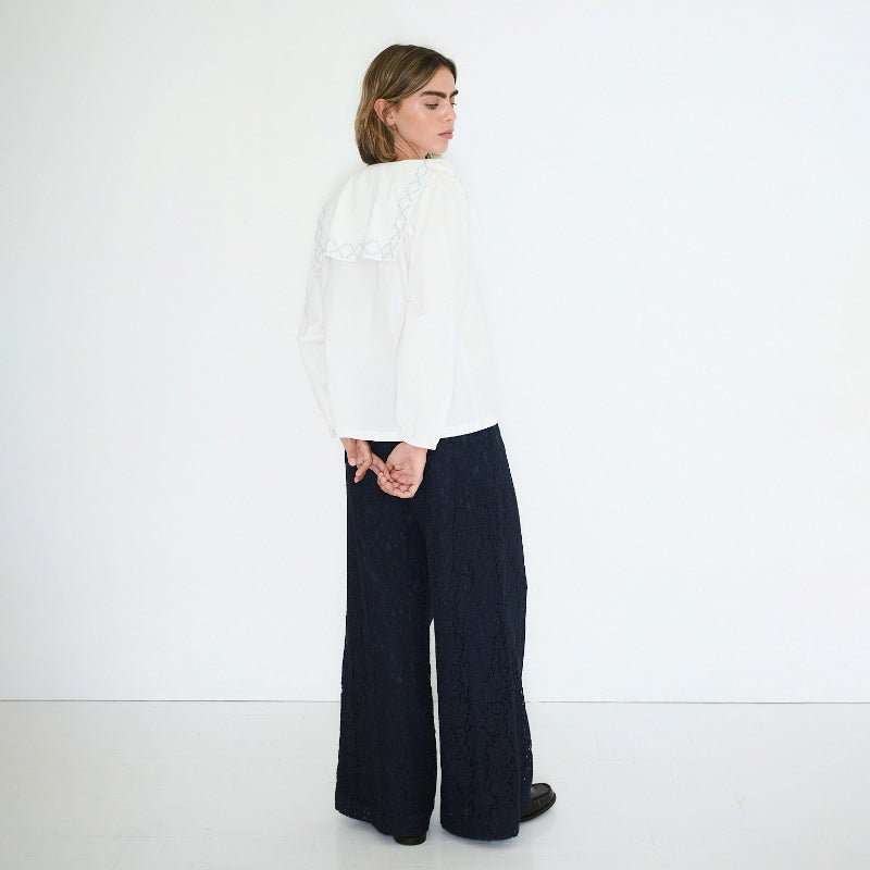 The Tiny Big Sister - Cross Flower embroidered blouse