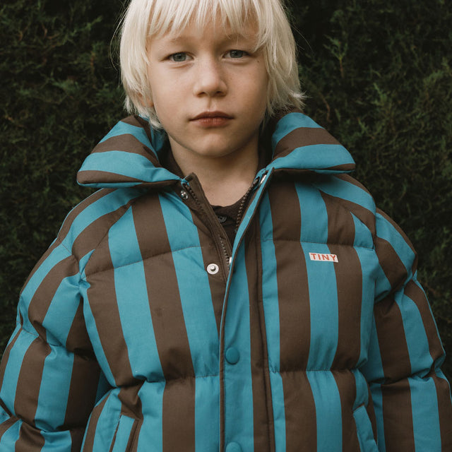 Tiny Cottons - Blue & cacao stripes short padded jacket | Scout & Co