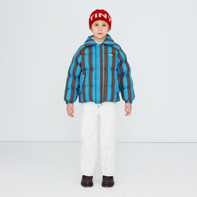 Tiny Cottons - Blue & cacao stripes short padded jacket | Scout & Co