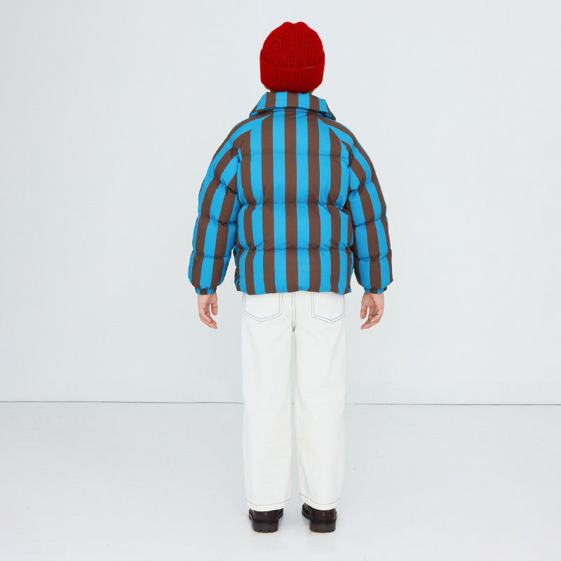 Tiny Cottons - Blue & cacao stripes short padded jacket | Scout & Co