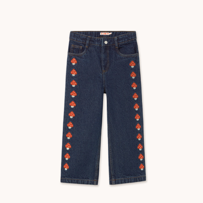 Tiny Cottons - Mini Mushrooms embroidered denim jeans | Scout & Co