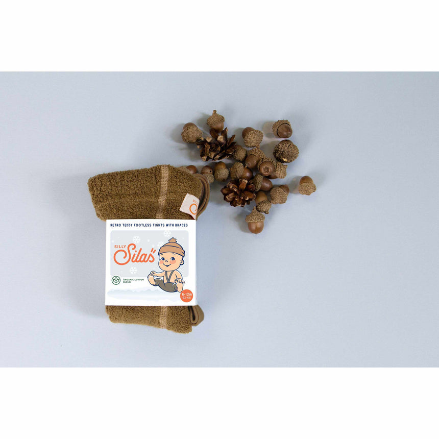 Silly Silas - Teddy warmy cotton tights with braces - Acorn Brown | Scout & Co