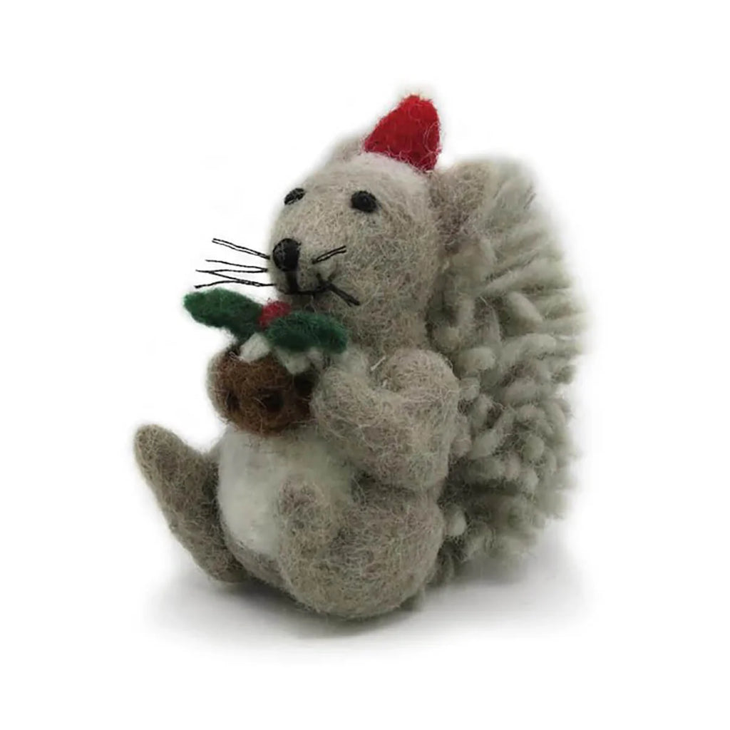 Amica - Grey squirrel with Christmas pudding - felt decoration | Scout & Co