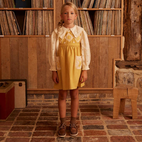 Apolina - Bibi panelled pinafore dress - Honey | Scout & Co