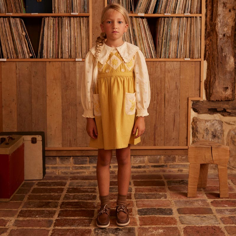 Apolina - Bibi panelled pinafore dress - Honey | Scout & Co