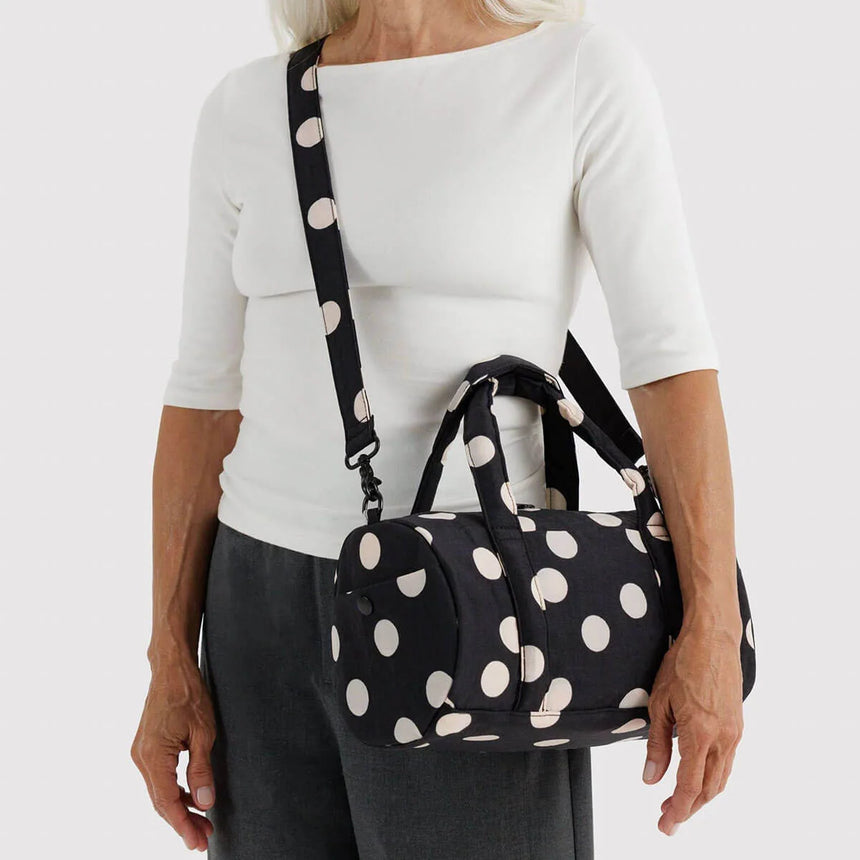 Baggu - Nylon Duffle Bag - Black & Cream Polka Dot