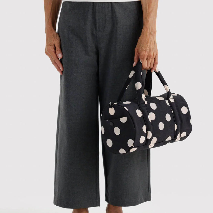 Baggu - Nylon Duffle Bag - Black & Cream Polka Dot