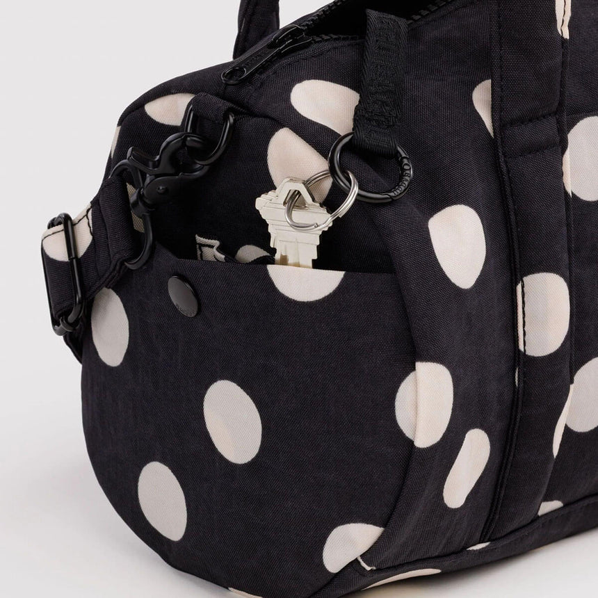 Baggu - Nylon Duffle Bag - Black & Cream Polka Dot