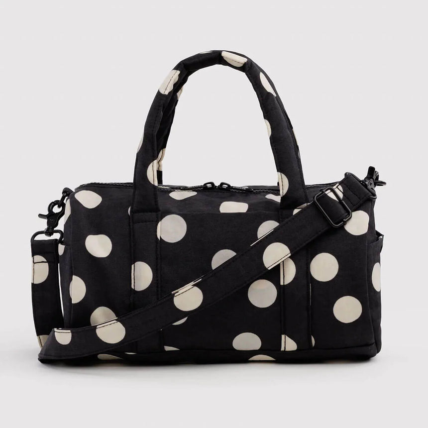 Baggu - Nylon Duffle Bag - Black & Cream Polka Dot
