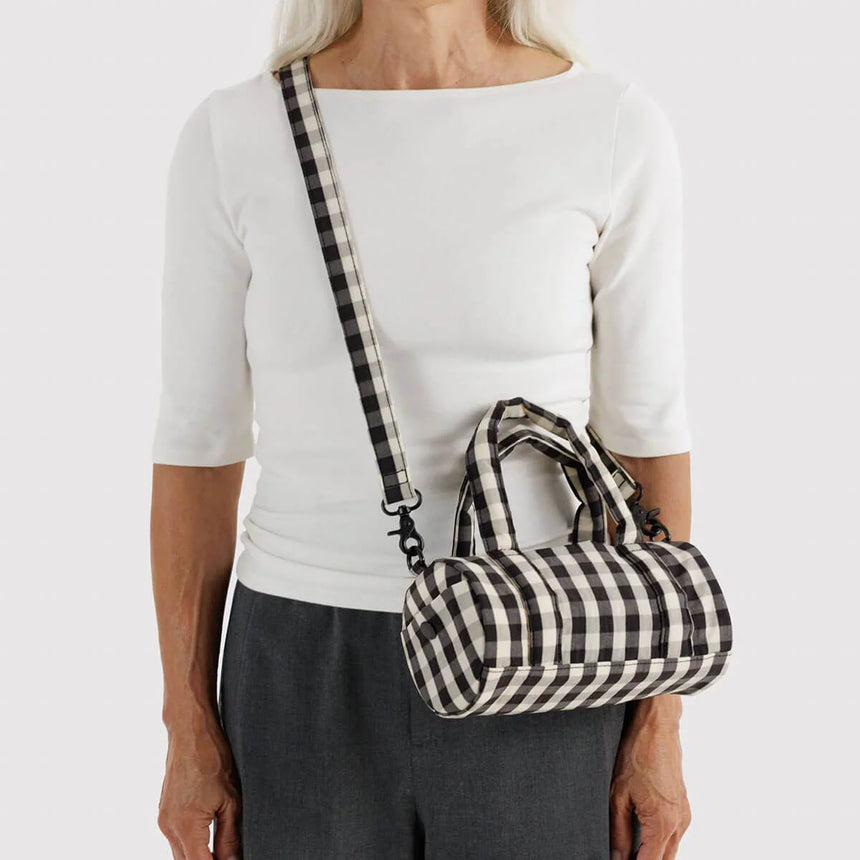 Baggu - Small Nylon Duffle Bag - Black & Cream Gingham | Scout & Co