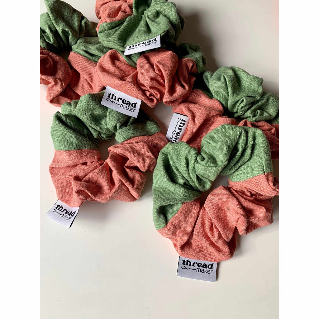 Thread Maker x Scout & Co - Linen hair scrunchie - Pink & Green | Scout & Co