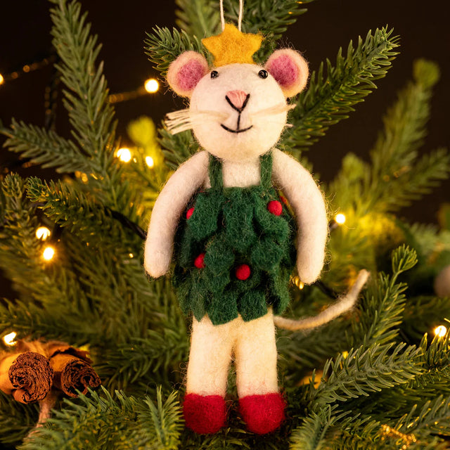 Amica - Mouse with holly dress - Christmas felt decoration | Scout & Co