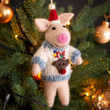 Amica - Piglet with Christmas jumper - felt decoration | Scout & Co