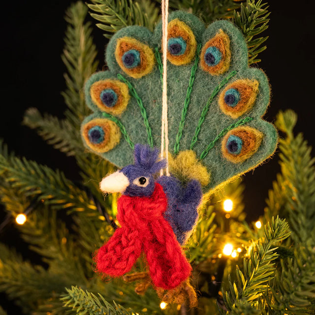 Amica - Festive peacock with scarf - Christmas felt decoration | Scout & Co