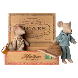 Maileg - Mum & Dad mice in cigar box - blue stripe PJs + floral nightie | Scout & Co