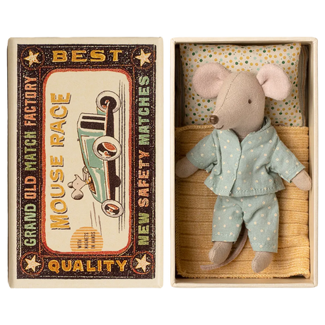 Maileg - Little brother mouse in matchbox - blue spotty PJs | Scout & Co