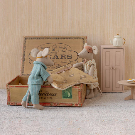 Maileg - Mum & Dad mice in cigar box - blue stripe PJs + floral nightie | Scout & Co