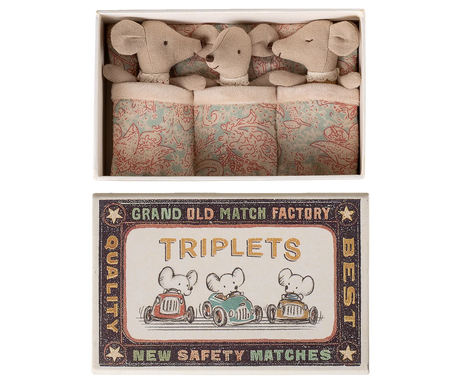 Maileg - Baby mice triplets in box - checks