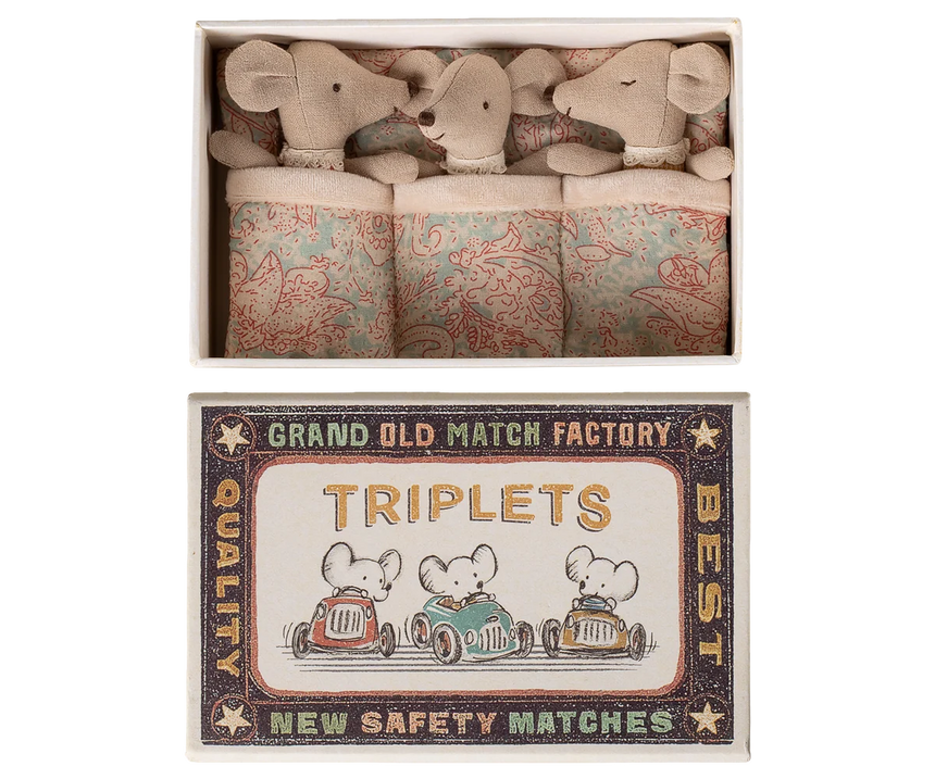 Maileg - Baby mice triplets in box - checks