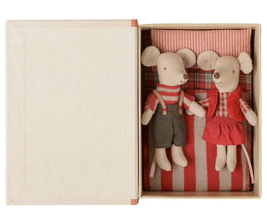 Maileg - Christmas twin mice in book - little brother and sister