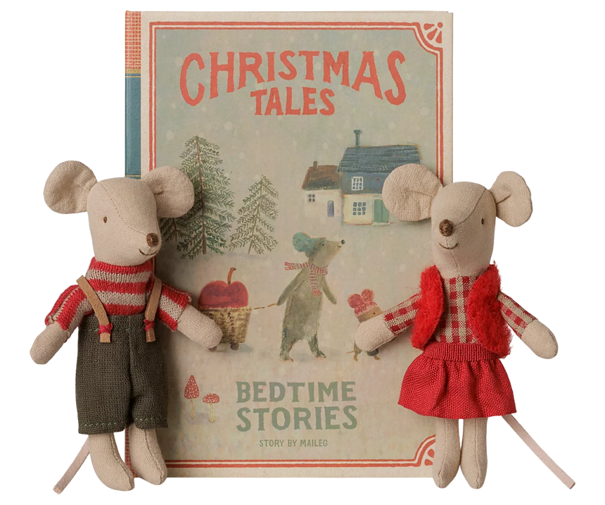 Maileg - Christmas twin mice in book - little brother and sister