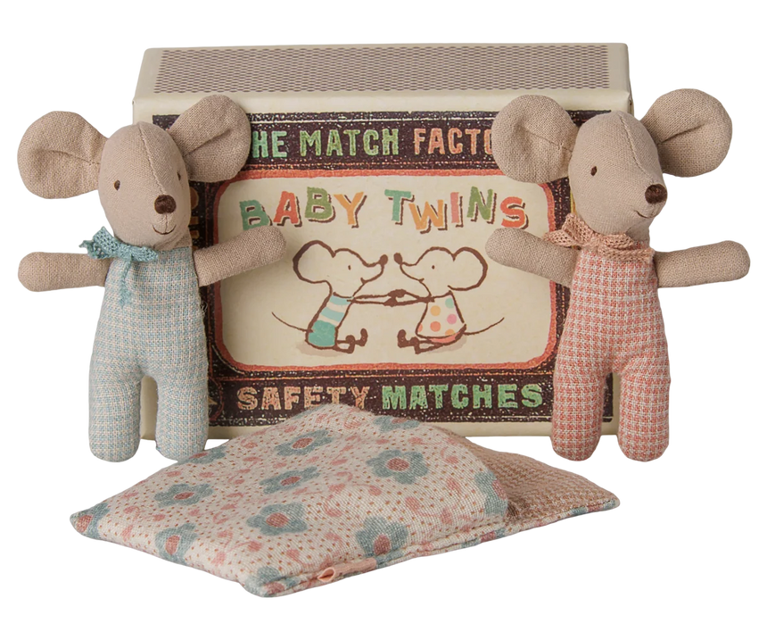 Maileg - Baby mice twins in matchbox - checks