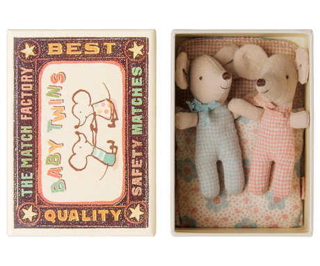 Maileg - Baby mice twins in matchbox - checks