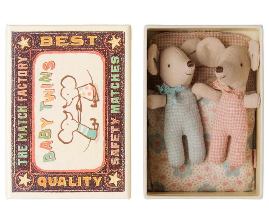 Maileg - Baby mice twins in matchbox - checks