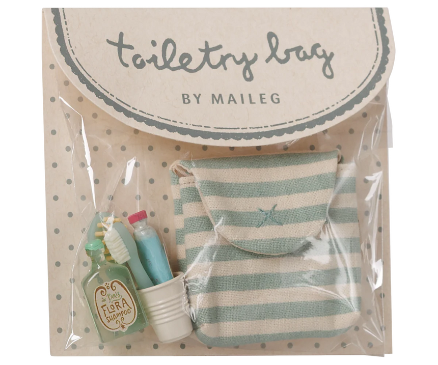 Maileg - Toothbrush set in bag - blue stripe