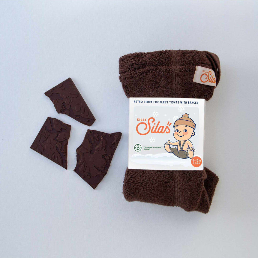 Silly Silas - Teddy warmy cotton tights with braces - Chocolate Brown | Scout & Co