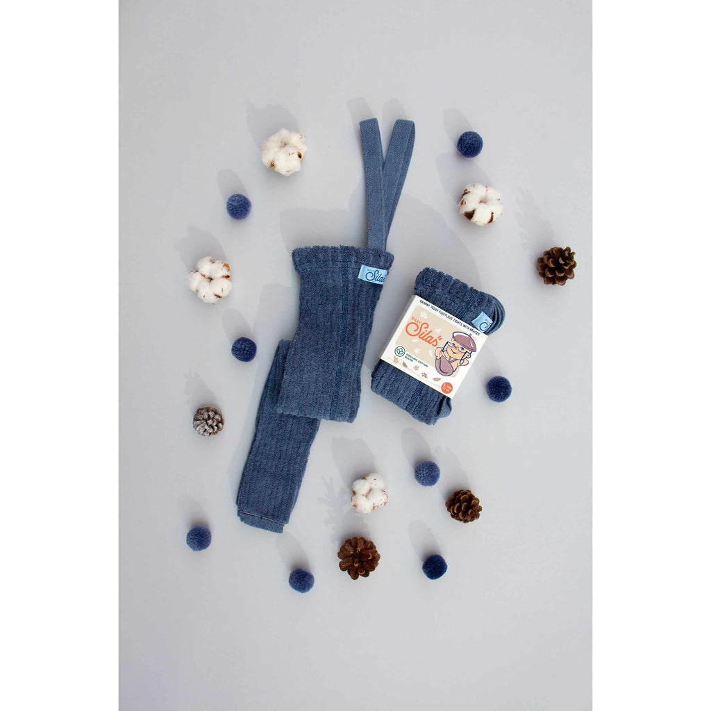 Silly Silas - Granny teddy footless cotton tights with braces - Steel Blue | Scout & Co