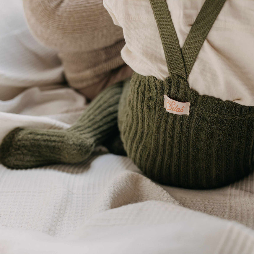 Silly Silas - Granny teddy footed tights with braces - Olive | Scout & Co