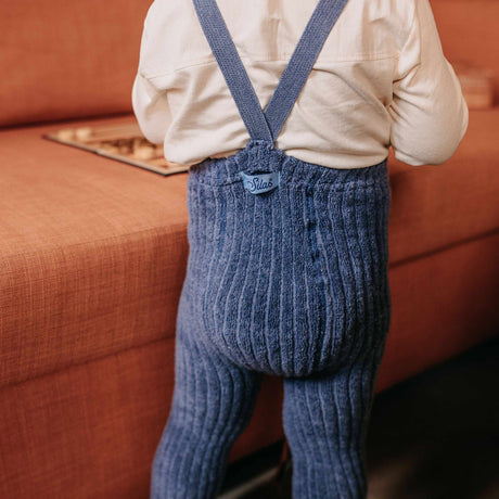 Silly Silas - Granny teddy footless cotton tights with braces - Steel Blue | Scout & Co