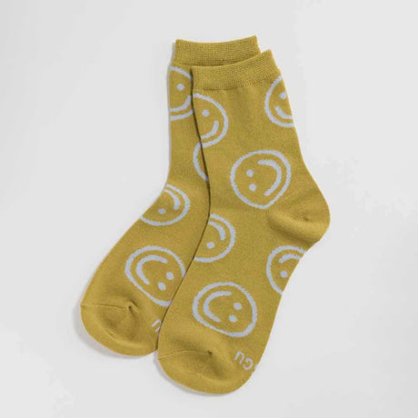 Baggu - Adult crew socks - Ochre Happy | Scout & Co