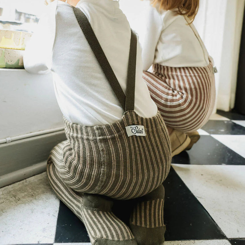 Silly Silas - Special footed cotton tights with braces - Seaweed & Peanut Striped | Scout & Co