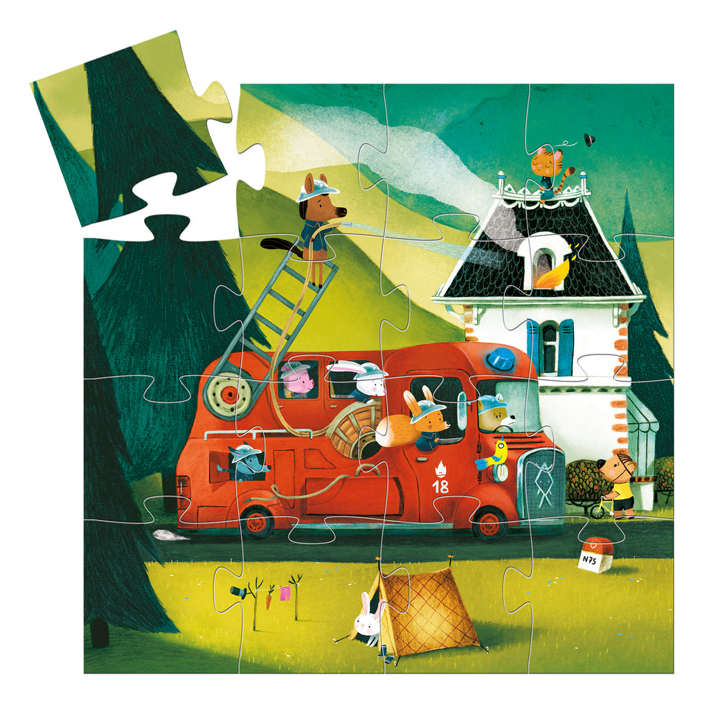 Djeco - The Fire Truck 16-piece silhouette jigsaw puzzle | Scout & Co