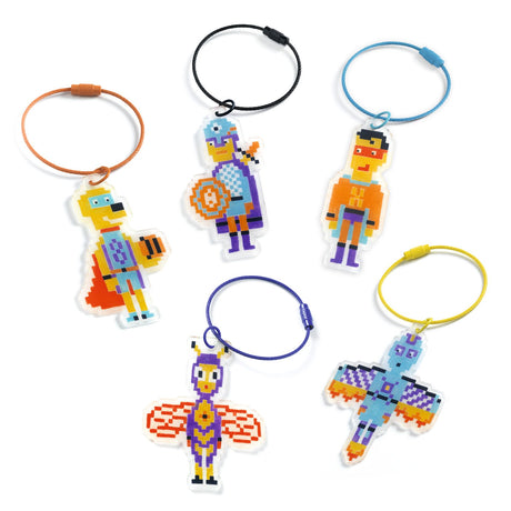 Djeco - Pixel Art Heroes shrink plastic keychains DIY kit | Scout & Co
