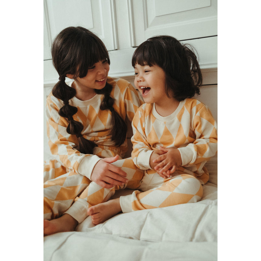 Sleepy Doe x Scout & Co exclusive - Harlequin Marigold kids classic pyjamas | Scout & Co