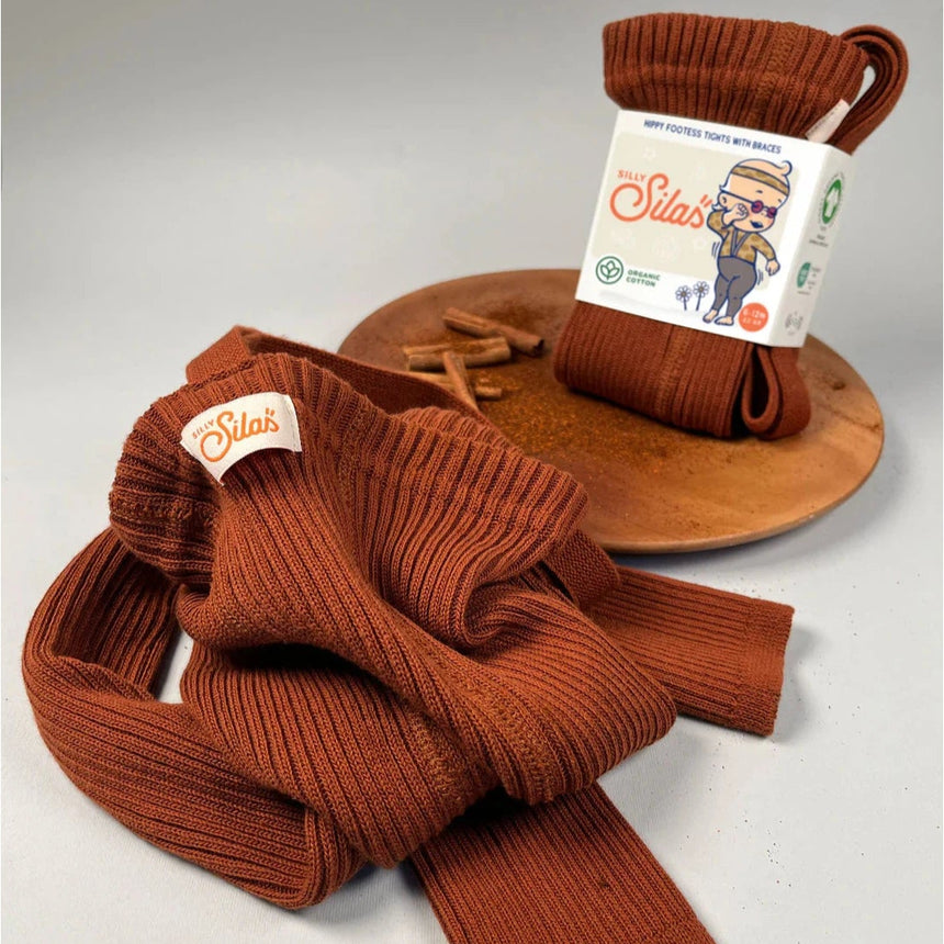 Silly Silas - Hippy Footless cotton tights with braces - Cinnamon | Scout & Co