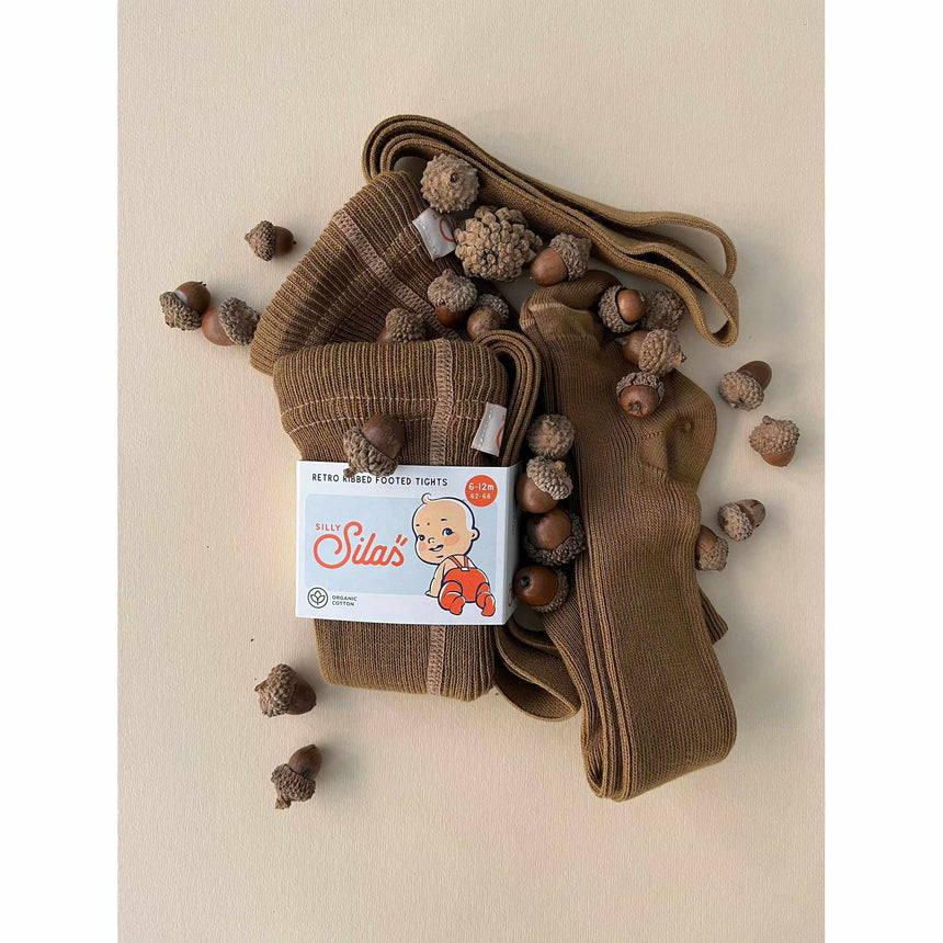 Silly Silas - Footed cotton tights with braces - Acorn Brown | Scout & Co